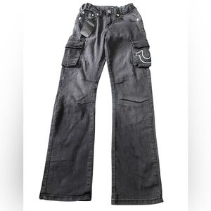 True Religion NWT Ricky relaxed straight cargo jeans in black adjustable waist